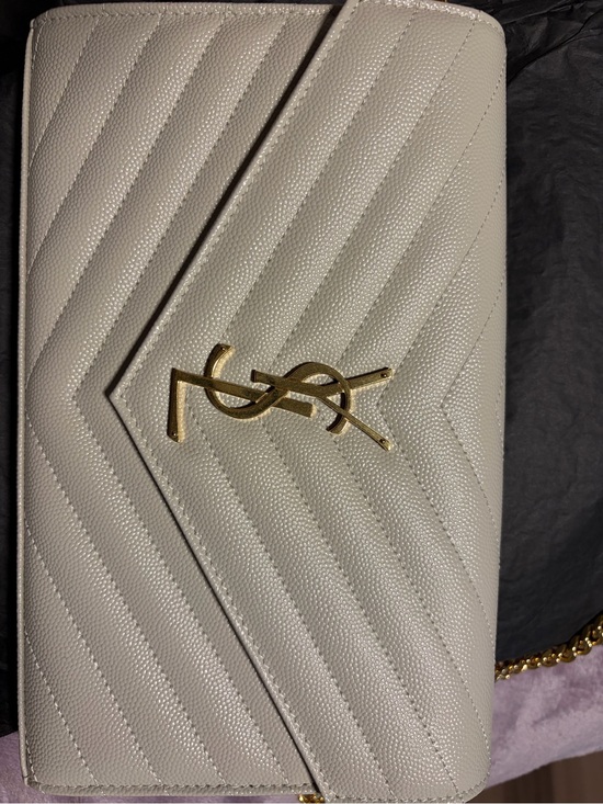 Saint Laurent Handbags - Saint Laurent Cream Quilted Leather Chain Crossbody with Gold YSL
